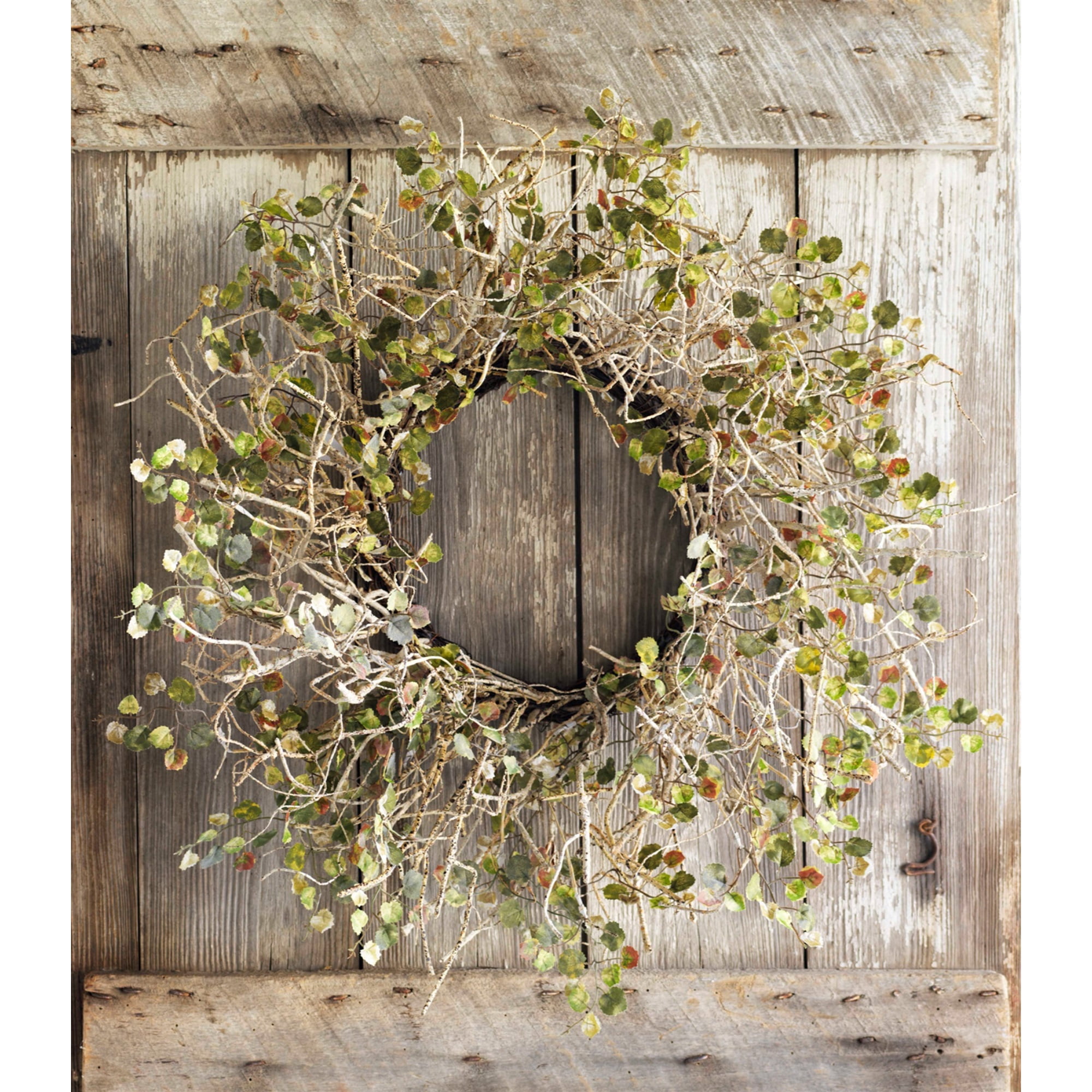 Birch Branch Wreath w/Mini Leaves 26"D Polyester/Wire