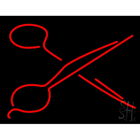 Red Scissors LED Neon Sign 24 x 31 - inches, Black Square Cut Acrylic Backing, with Dimmer - Bright and Premium built indoor LED Neon Sign for Defence Force.