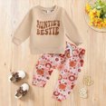 thumbnail image 2 of NOLDARES Toddler Kids Girl Cute Fall Winter Clothes 2 Piece Long Sleeve Graphic Tee and Elastic Waist Joggers Outfits Clothing(Beige,2-3 Y), 2 of 8