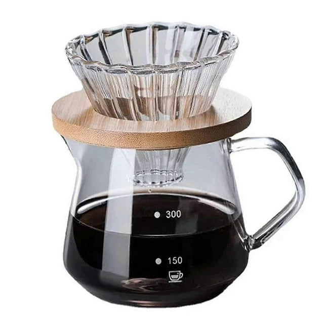 Pour Over Coffee Maker Set, Glass Carafe Coffee With Glass Coffee Filter, Drip Coffee Maker Set for Home Or Office,300Ml