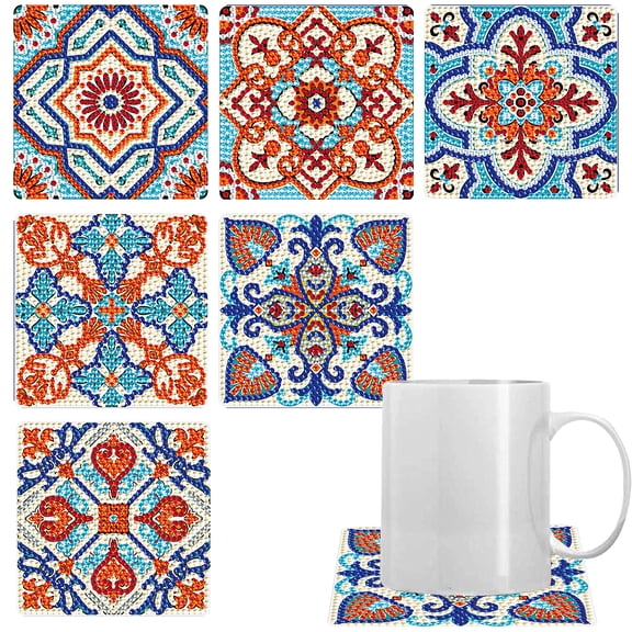 6pcs DIY Diamond Painting Coaster Kit Colorful Floral Design with Stand The Perfect Choice for Home Decor and Gifting
