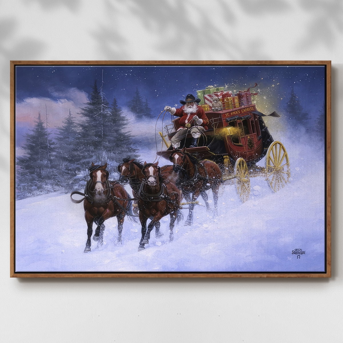 Nick's Express - Framed Gallery Wrapped Holiday Canvas - 17 x 25 - Rosewood Frame