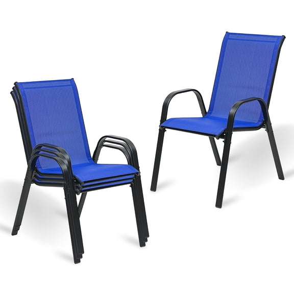 Stackable Outdoor Patio Dining Chairs with Backrest/Armrests for Lawn Garden Balcony Deck Camping-Set of 4 (red)