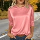 thumbnail image 2 of RKSTN 3/4 Length Sleeve Womens Satin Tops Oversized Crewneck Satin Silk T Shirts Blouses Womens Casual Solid Plus Size Round Neck Loose Fits Three Quarter Sleeve Shirt Spring Summer Clothes, 2 of 10