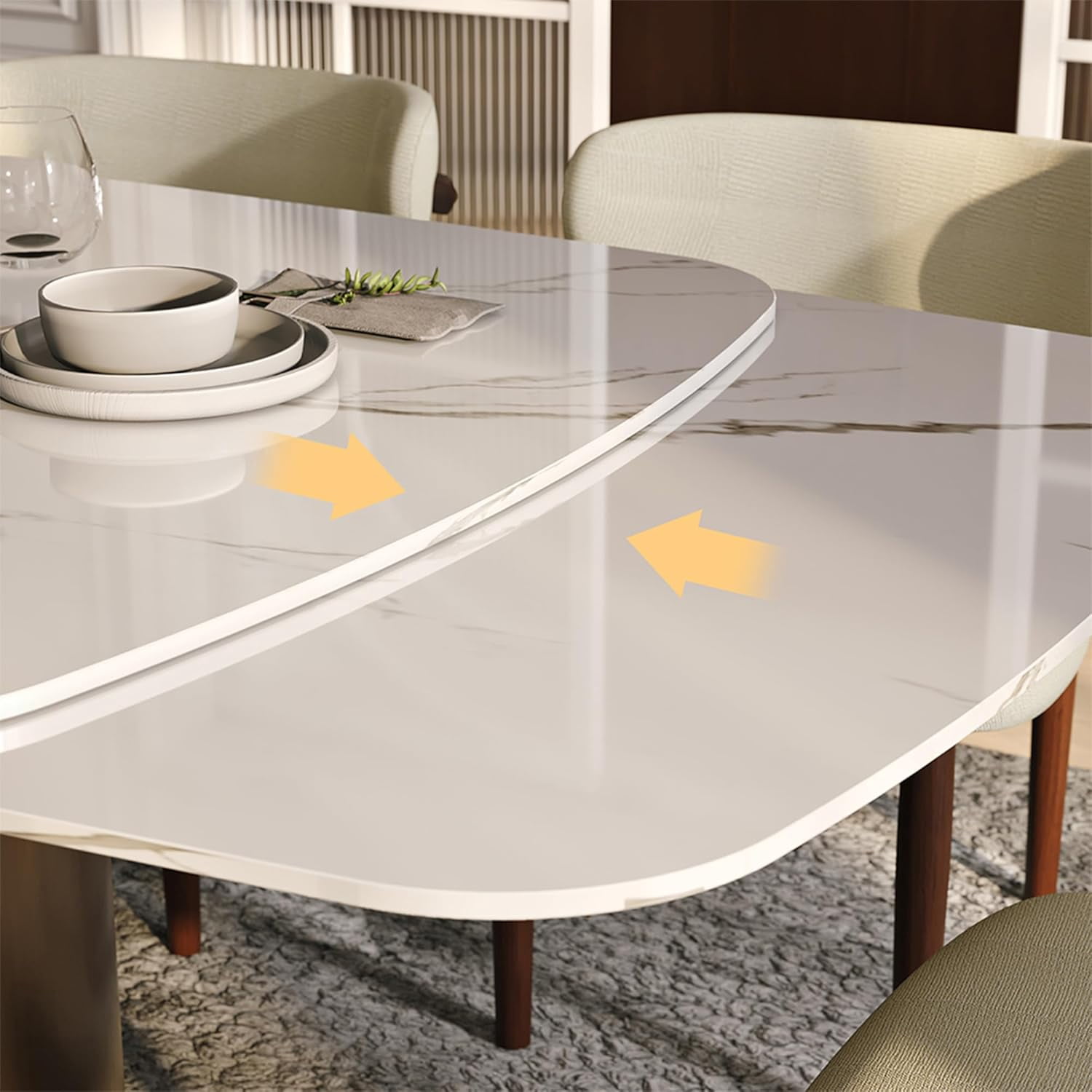 Extendable Dining Room Table for 6-12, Modern Dining Table 63" to 95" Expandable Dining Table, Faux Marble Rectangle Dining Table with Carbon Steel Base for Kitchen (Table Only)