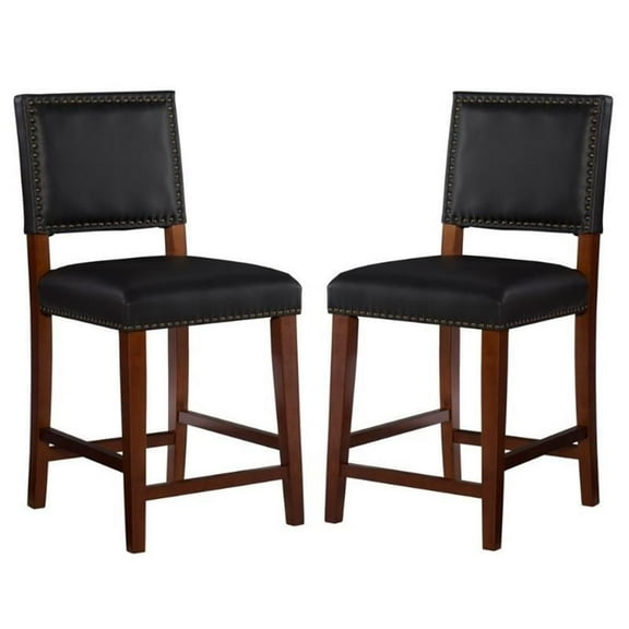 Home Square 2-Piece Furniture 24" Rubberwood Counter Stool Set in Black