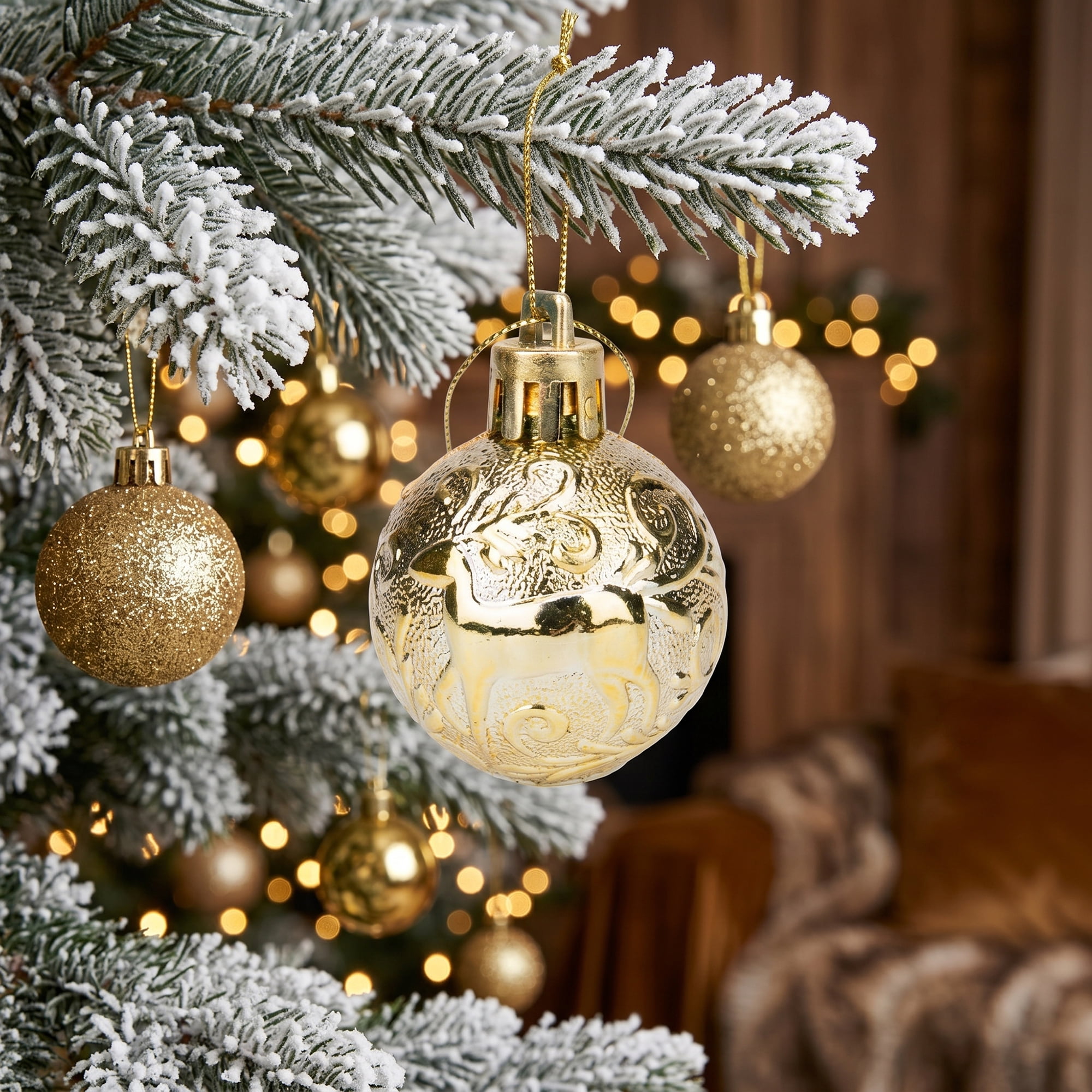 Unique Bargains 12Pcs Christmas Tree Ornaments Hanging Baubles Shatterproof Gold 1.6"