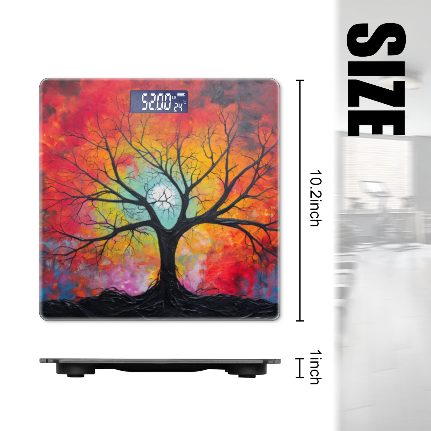 Digital Bathroom Scale with Large LCD Display,High Capacity Scale 400 lbs High Precision body fat scale-Tree With Branches Surrounded By Vibrant Colors And Radiant Light