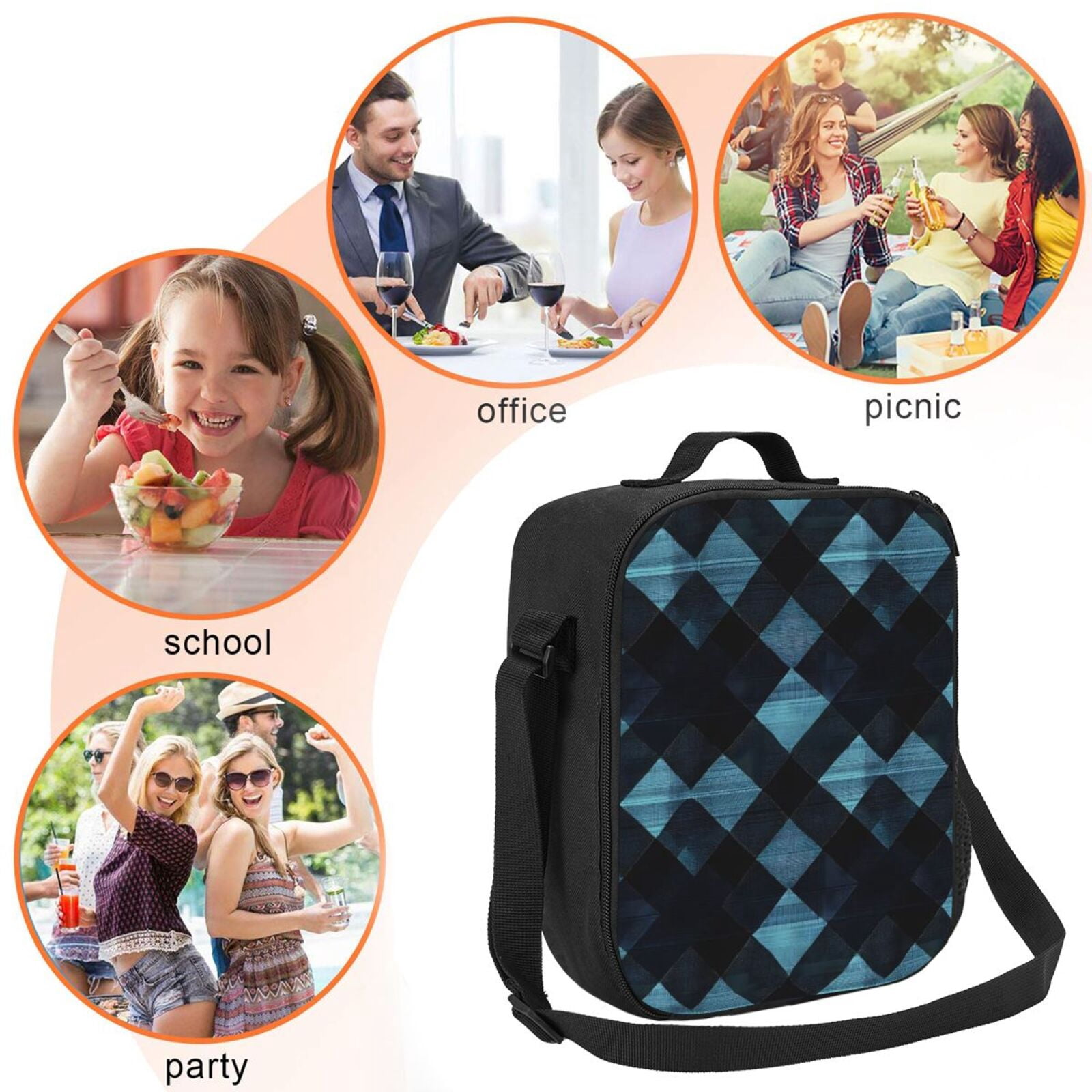 Thermal Insulation One Shoulder Portable Bento Bag Can Be Reused 8×10.5in For Carrying Drinks Bento Box Fruit Snacks Darkcyan Buffalo Plaid Check Tartan Scotland_1