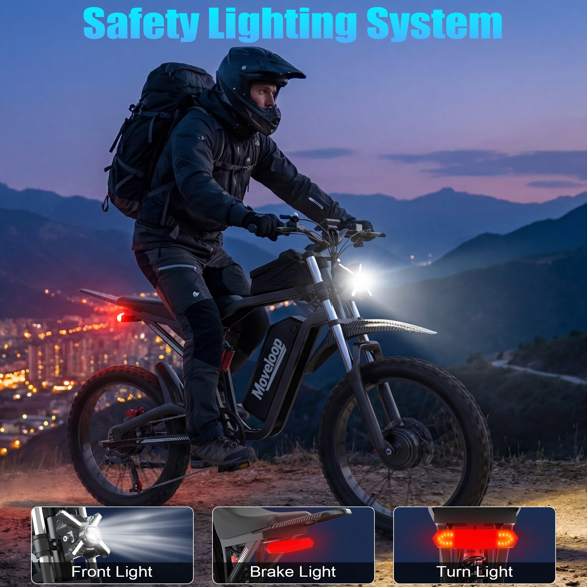 Moveloop Electric Bike, 3000W Peak Dual Motor 35 MPH Ebikes for Adults, 17“x3” Off-Road Tire Electric Mountain Bike, 48V 20 AH Battery, UL 2849