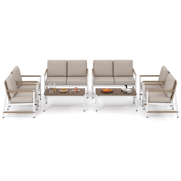 Gymax Set Of 8 Patio Furniture Set Patio Loveseat Sofa w/ 2 Coffee Table 4 Single Couch