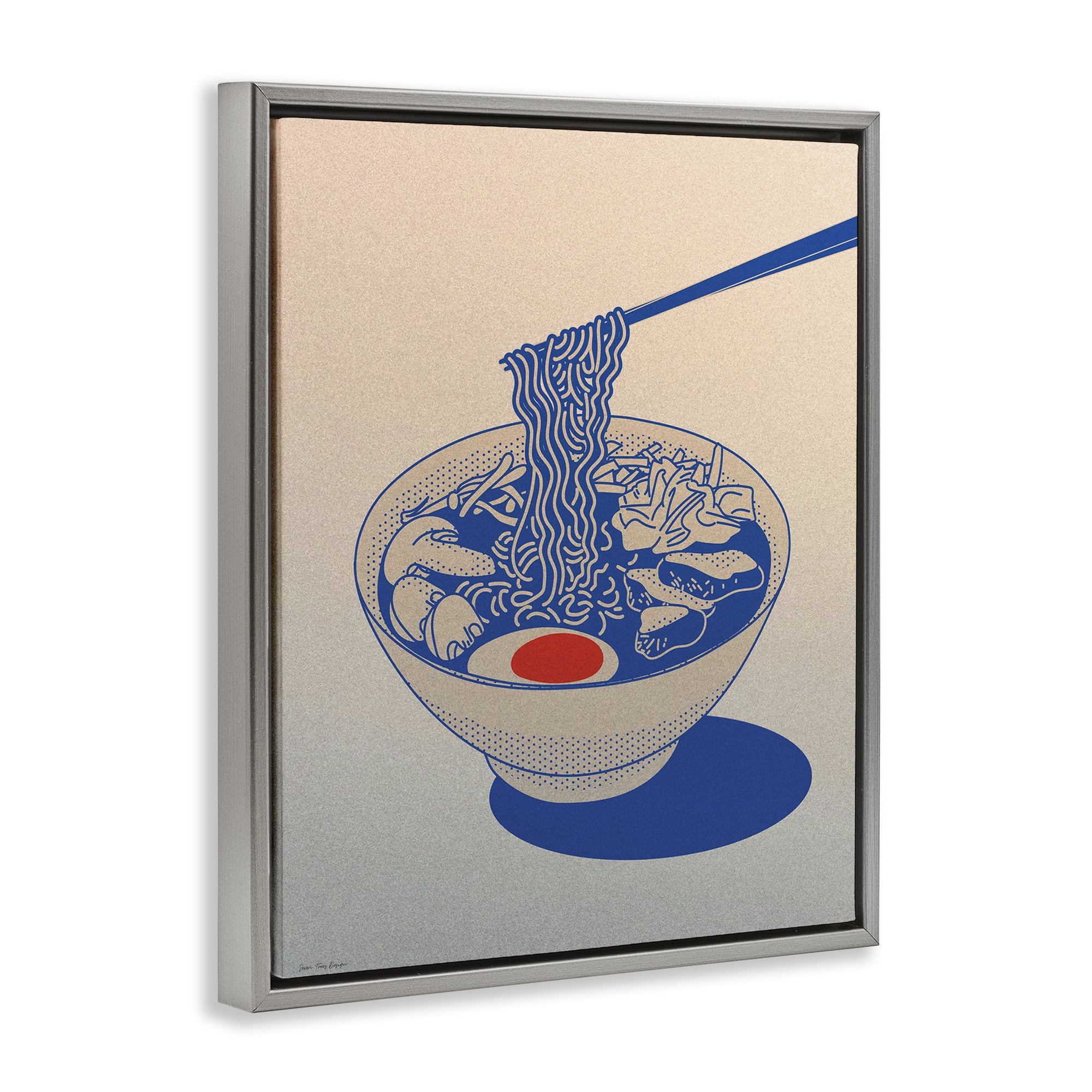 Ramen Noodle Bowl Gradient Gray Framed Floater Canvas Wall Art, design by Seven Trees Design
