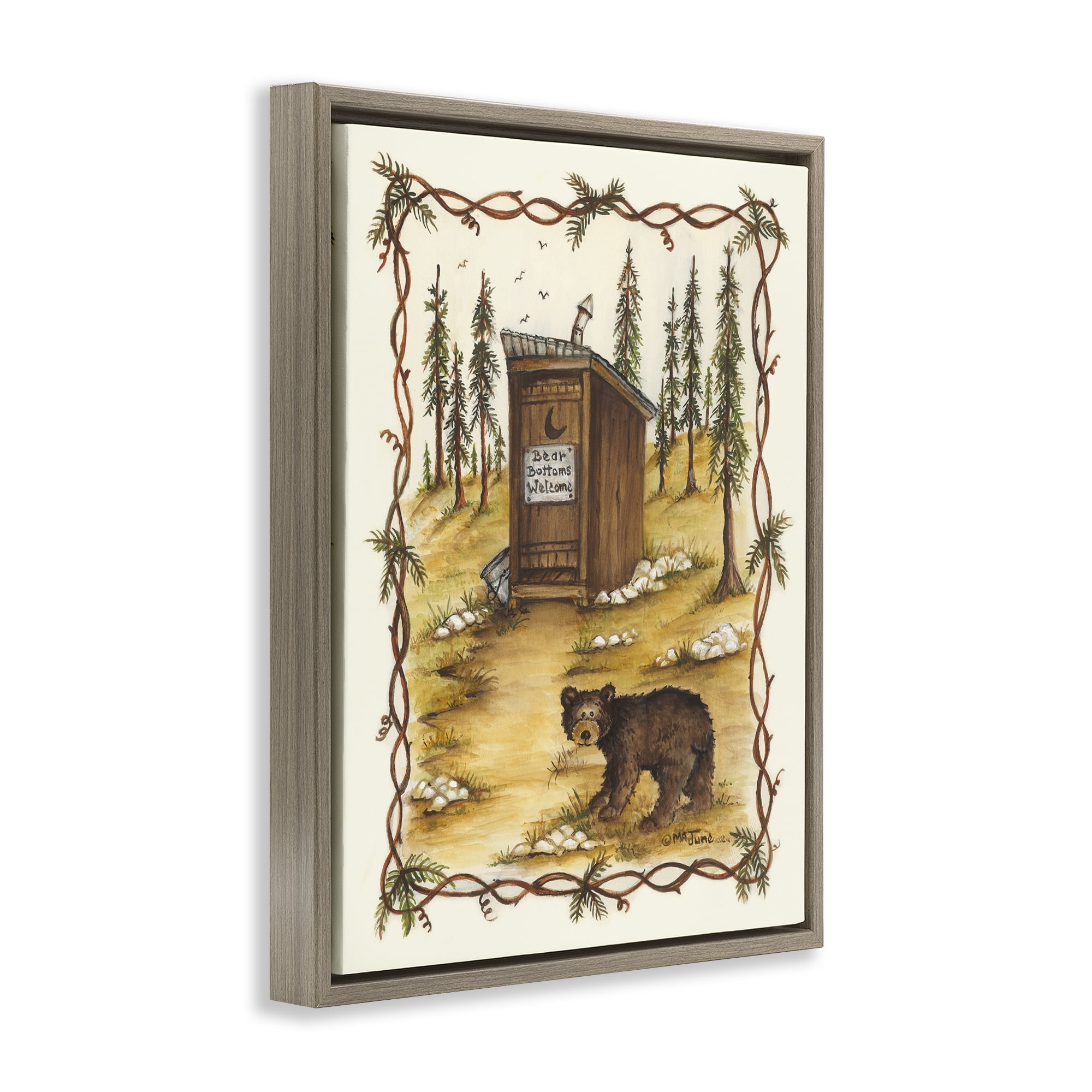 Stupell Industries Bear Bottoms Welcome Animals & Insects Painting Brown Floater Framed Art Print Wall Art, 17 x 21