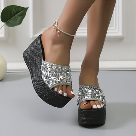 

Sandals for Women Dressy Summer Gnobogi Matsu Heel Thick Sole Slope Heel Women s Shoes Breathable Slip-on Beach Sandals Womens Sandals Gray