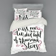 thumbnail image 2 of Saying Duvet Cover Set, Pattern of Romantic Kiss Me Under 1000 Stars Phrase with Curlicues, Bedding Set with Shams and Fitted Sheet, 3 Sizes, by Ambesonne, 2 of 3
