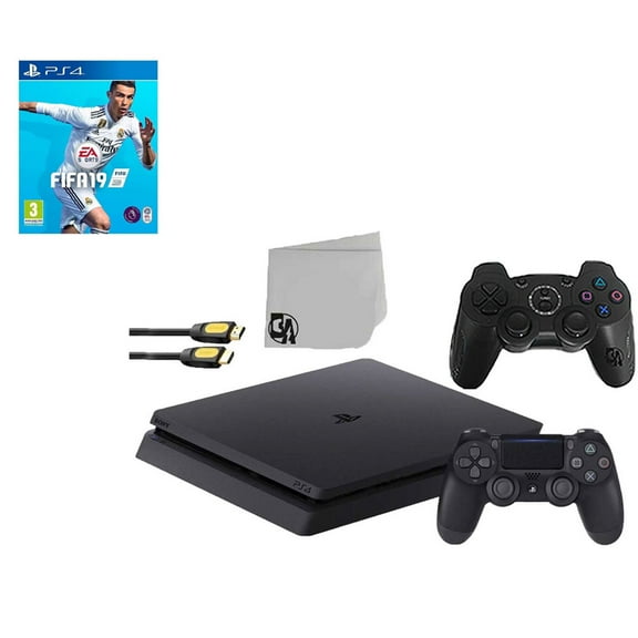Pre-Owned Sony 2215B PlayStation 4 Slim 1TB Gaming Console Black 2 Controller Included with FIFA-19 Game BOLT AXTION Bundle Lke New