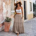thumbnail image 7 of Tiered Maxi Skirt with Pockets, Boho Ruffle Layered High Waisted Long Skirt, Casual Flowy Smocked Paperbag Waist Slacks, 7 of 7