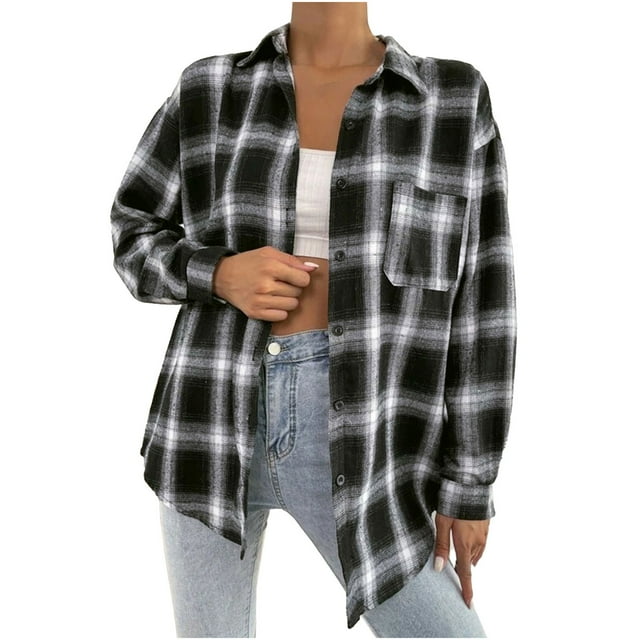 EQWLJWE Liquidation d'Été! Veste Décontractée d'Automne pour Femmes, Veste à Carreaux Classique Imprimée à Manches Longues avec Poches, Vestes d'Été Automne pour Femmes