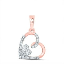 10K Rose Gold Round Cut Diamond Women's Slanted Double Heart Pendant 1/10 CT.