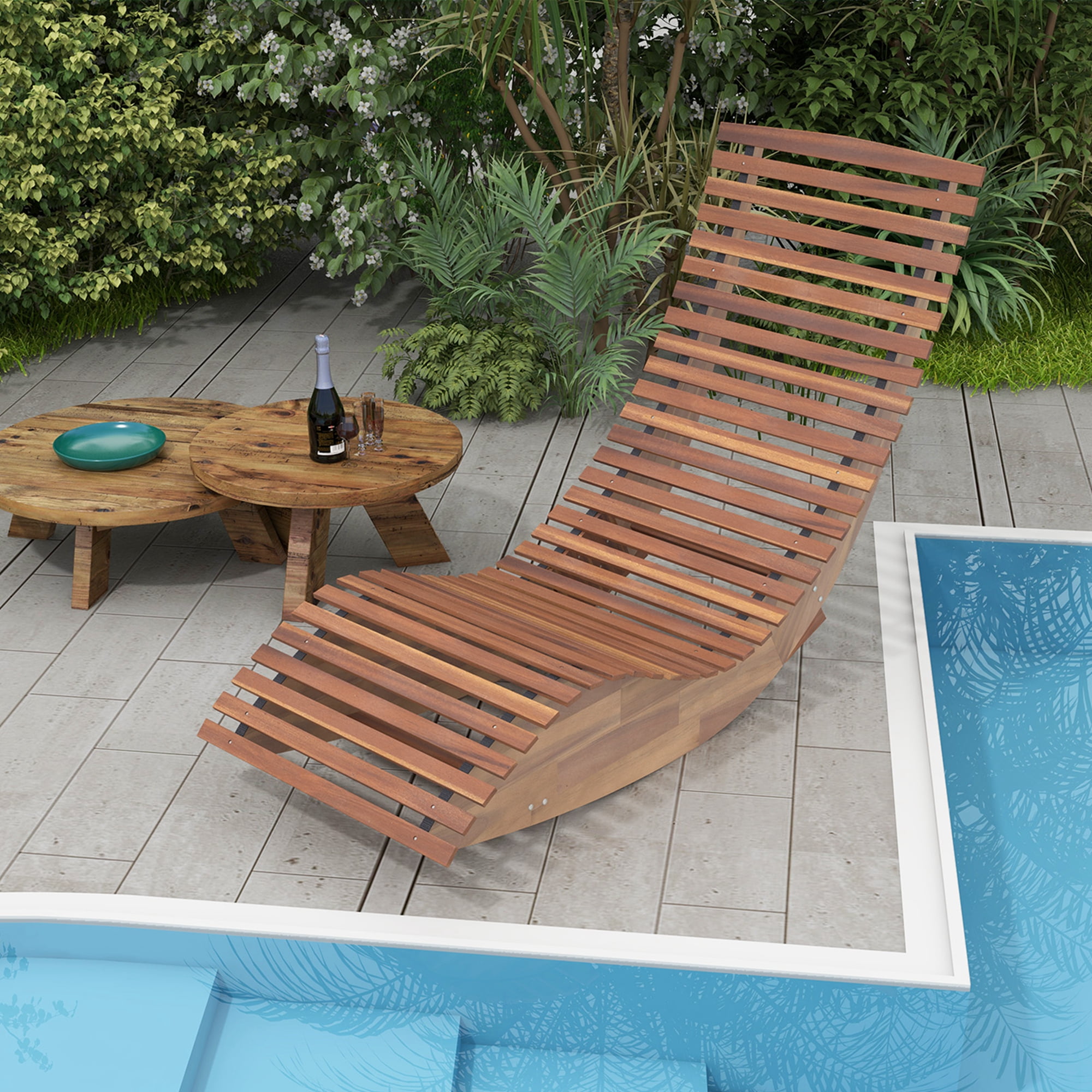 Costway Outdoor Acacia Wood Rocking Chair with Widened Slatted Seat and High Back Patio Walmart