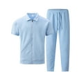 thumbnail image 4 of Busydd Mens Lounge Sets Trendy Solid Color Textured Two Piece Sets for Men Lapel Short Sleeve Zip Up Mens Shirts and Drawstring Pants Casual Travel Outfits for Men 2XL, 4 of 5