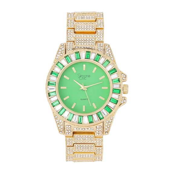 Women's Baguette Cut Diamond Crystal Bling'ed Out Watch - Drop it Down with This Ice on Your Wrist Ladies!! Hakuna Matata!! - ST10372MLA (ST10372MLA Metal Gold Lime/Lime)
