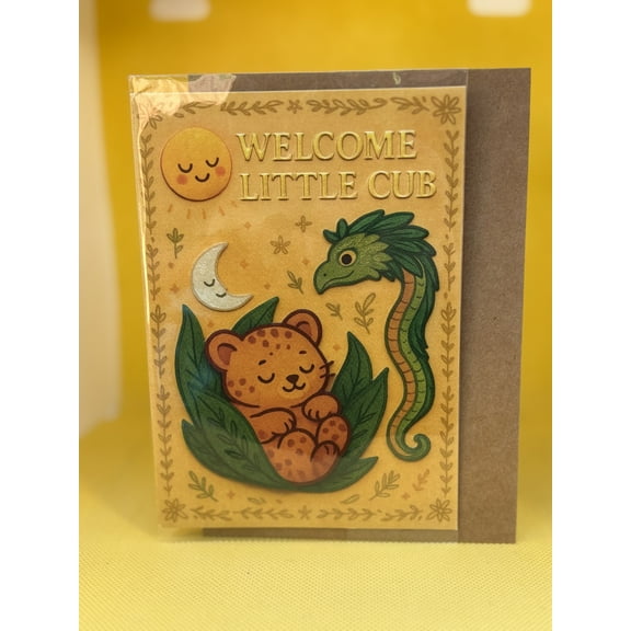 Welcome Little Cub – Embossed 4x6" Baby Shower Card (Gender-Neutral)