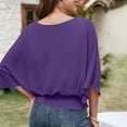 thumbnail image 7 of Lenpel Women's Chiffon Blouses Bell 3/4 Length Sleeve Boat Neck Business Casual Work Tops Loose Tunic Shirts(Purple,Large), 7 of 7