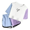 thumbnail image 4 of TOOYOU Girls Summer Outfit Sets Print Short Sleeve Top And Shorts Set Cute Round Neck Pocket Casual Outfit For Teens And Juniors Girls School Uniform Sets Size 11-12 Years Purple, 4 of 5