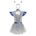 thumbnail image 4 of Aislor Womens Shiny Metallic Space Alien Color Block Tutu Dress with Headwear Outfits Silver M, 4 of 7
