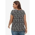 thumbnail image 2 of ellos Women's Plus Size Trapeze Knit Tee - 18/20, Black White Ditsy Floral, 2 of 6