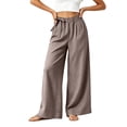 thumbnail image 2 of Utoimkio Women's Side Tie Linen Wide Leg Pants Elastic Ruched Waist with Side Pockets for Beach Vacation Daily Walking, 2 of 7