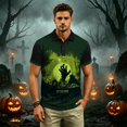 thumbnail image 5 of IAJDKMEK Halloween Men's Polo Short Sleeve Shirt - Button-Down Collar Knit Shirt, Breathable Summer Shirt for Daily Wear, Party, Golf Shirt & Halloween Costume,Dark Green 3XL, 5 of 7