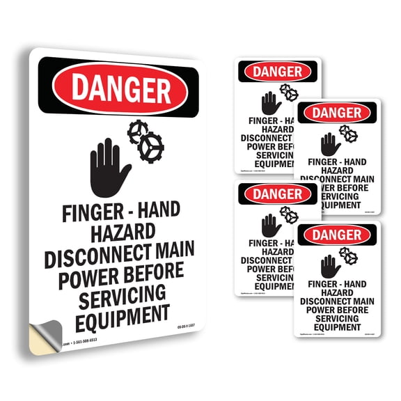Finger OSHA Danger Vinyl Decal Label 24 Inch x 18 Inch - 5 Pack