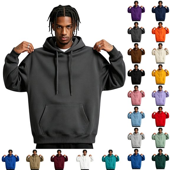 GrmtClth Mens Pullover Hoodies Solid Color Fashion Long Sleeve Drawstring Fleece Hooded Sweatshirt with Kangaroo Pocket Casual Daily Walking Hoodie Tops Dark Gray S