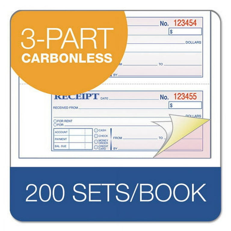 TOPS 3-Part Hardbound Receipt Book, Three-Part Carbonless, 7 x 2.75, 4 Forms/Sheet, 200 Forms Total TOPS 3-Part Hardbound Receipt Book, Three-Part Carbonless, 7 x 2.75, 4 Forms/Sheet, 200 Forms Total