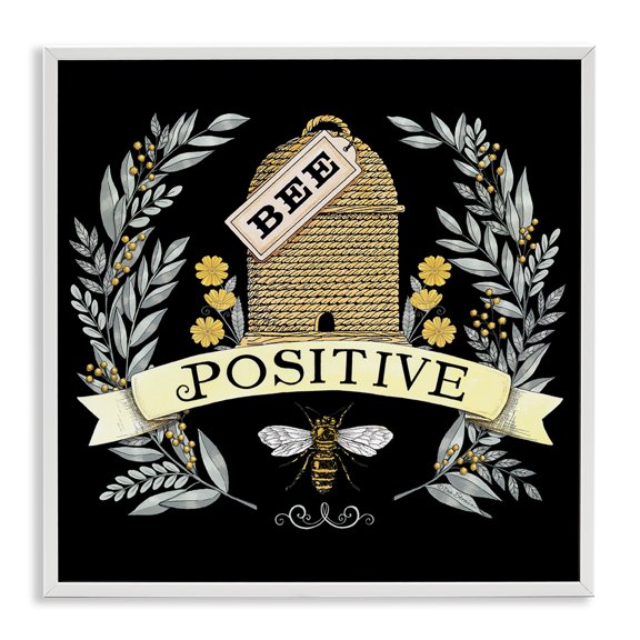 Stupell Industries French Country Bee Positive Vintage Hive White Framed Giclee Art, 12 x 12, by Deb Strain
