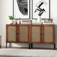 thumbnail image 2 of Costway Set of 2 Rattan Buffet Sideboard Wine Cabinet Cupboard w/Adjustable Shelf Walnut, 2 of 9