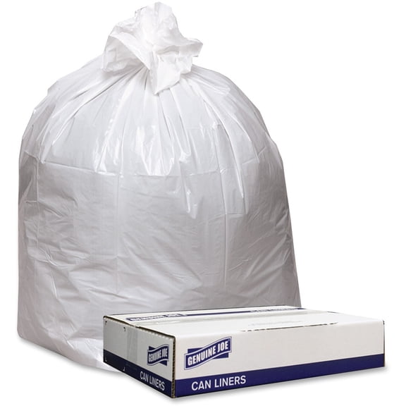 Genuine Joe, GJO3339W, Extra Heavy-duty White Trash Can Liners, 100 / Carton, White