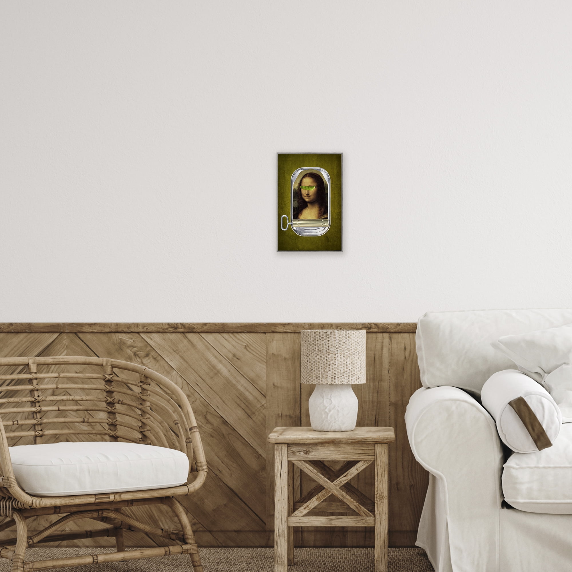 Canned Mona Lisa Gray Framed Giclee Art, design by Elo Marc