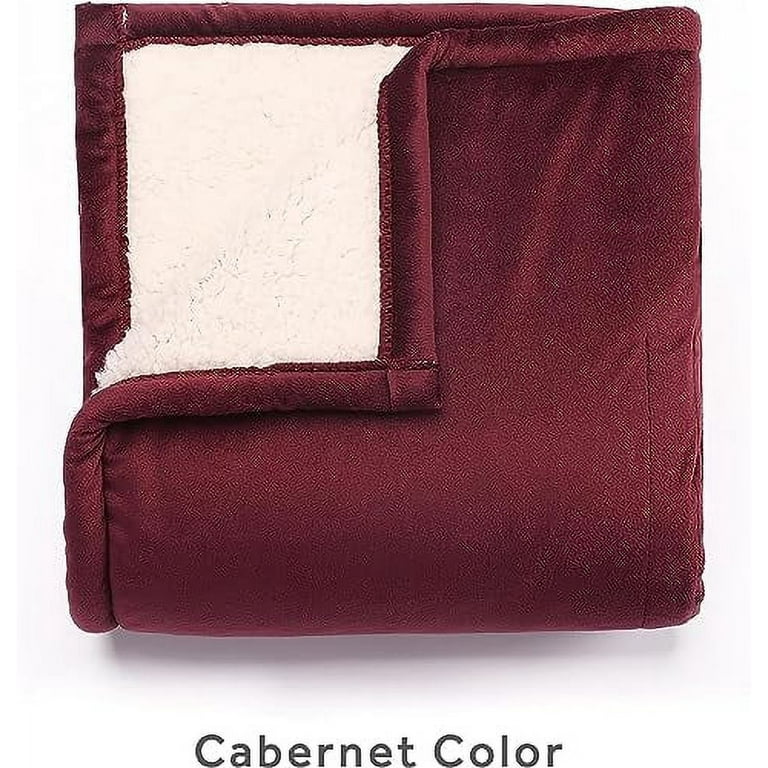 Sunbeam Royal Mink Sherpa Cabernet Heated Personal Throw Blanket Cozy-Warm, Size: 60L x 50W, Red