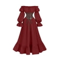 thumbnail image 5 of KICILVS Renaissance Dress Women Solid Color Off Shoulder Long Puff Sleeve Dress Corset Lace Up Waist Ruffled Hem Maxi Party Gown Purple, 5 of 7