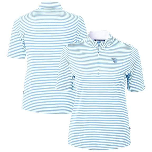 Women's Cutter & Buck  Powder Blue Cleveland Guardians Virtue Eco Pique Stripe Recycled Quarter-Zip Top
