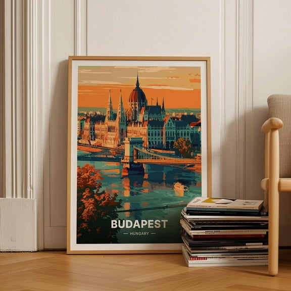Budapest Cityscape Travel Poster, Hungary Wall Art, European City Decor, Artistic Travel Wall Art, Modern Wall Decor, 8x12 UNFRAMED