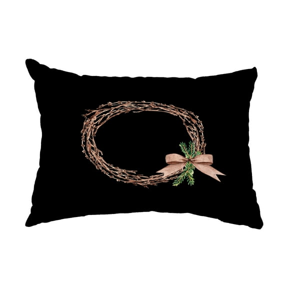 Simply Daisy, 14" x 20" Sprig of Green Black Holiday Print Decorative Outdoor Throw Pillow