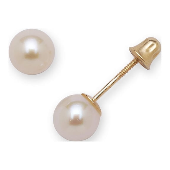 Real 14k Gold Round Freshwater Cultured Pearl Stud Screw Back Earrings (3mm 8mm) (4mm Yellow Gold) Jewelry for Women