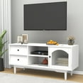 Living Room White Tv Stand With Drawers And Open Shelves, A