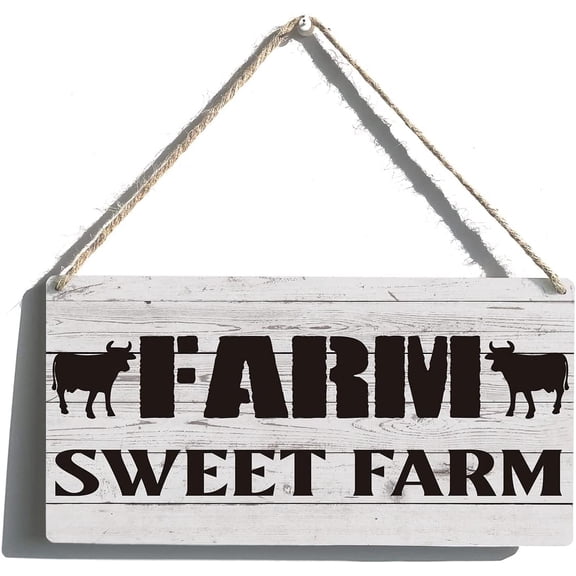 Funny Signs Gift Farmhouse Farm Sweet Farm Wooden Hanging Sign Rustic Wall Art Home Decoration 10x5 Inch