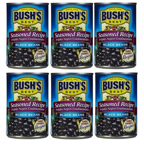 Bush's Best Black Beans, Seasoned, 15oz, Pack of 6
