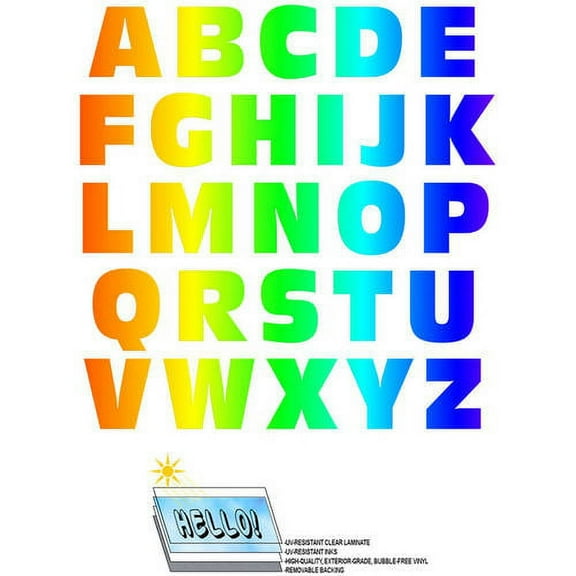 Alphabet Letters Uppercase Rainbow Automotive Car Window Locker Bumper Stickers